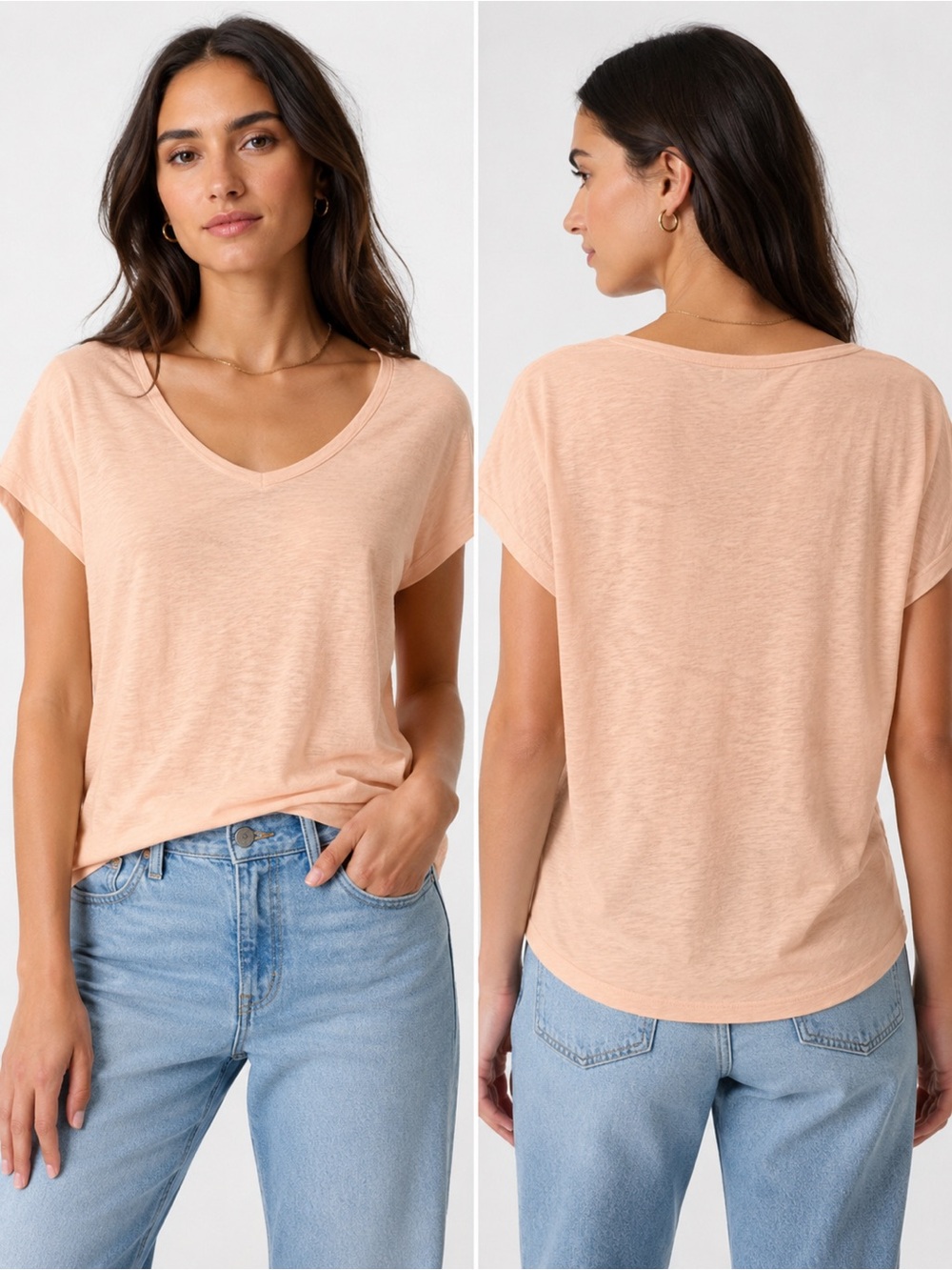 GAP Linen Blend Scoop Neck Tee – Powder Peach Women’s Small Relaxed Top